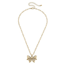Load image into Gallery viewer, Waverly Bow Pendant Necklace in Worn Gold