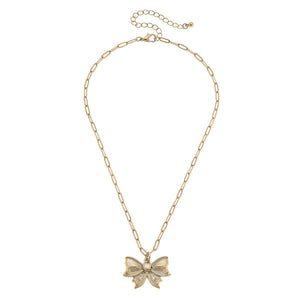 Waverly Bow Pendant Necklace in Worn Gold