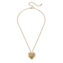 Load image into Gallery viewer, Rylan Pavé Bow Heart Pendant Necklace in Worn Gold