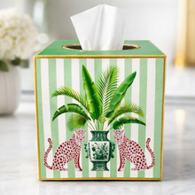 Load image into Gallery viewer, Green Stripe Leopards Tissue Box Cover