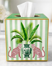 Load image into Gallery viewer, Green Stripe Leopards Tissue Box Cover