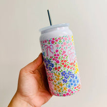 Load image into Gallery viewer, 16 oz Stainless Steel Cup, Bows and Ditsy Floral Pattern