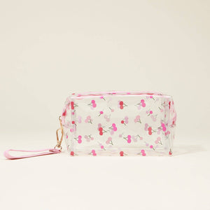 Clear Fruit-Printed Cosmetic Bags with Wrist Strap