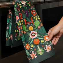 Load image into Gallery viewer, Veggies Folk Floral Tea Towel