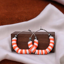 Load image into Gallery viewer, Orange and White Tennessee Heishi Bead Hoop Earrings