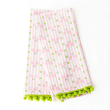 Load image into Gallery viewer, Pink Tennis Stripe Pom-Pom Kitchen Towel