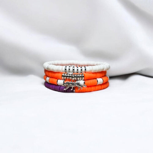Orange and Purple Clemson Game Day Bracelet Stack