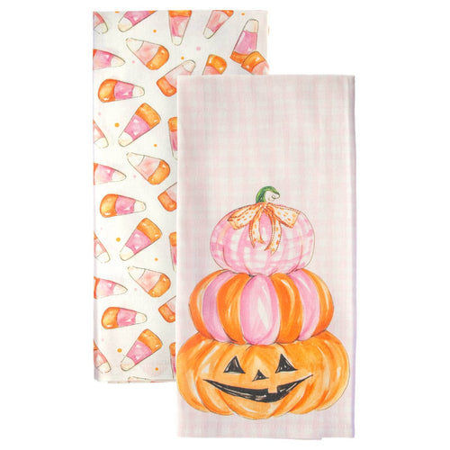 Pink Candy Corn Cotton Tea Towels S/2 Rosanne Beck Fall