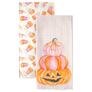 Pink Candy Corn Cotton Tea Towels S/2 Rosanne Beck Fall