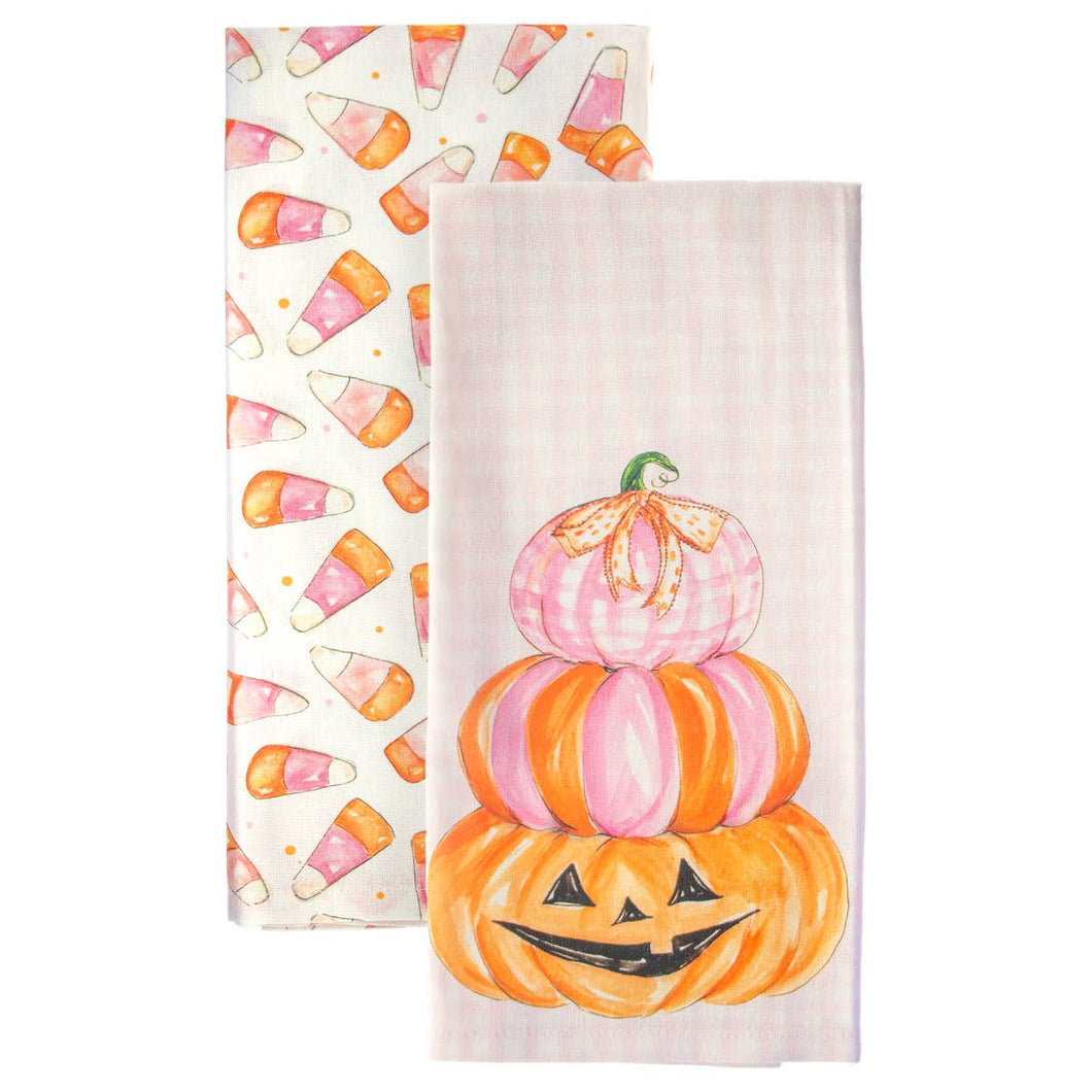 Pink Candy Corn Cotton Tea Towels S/2 Rosanne Beck Fall