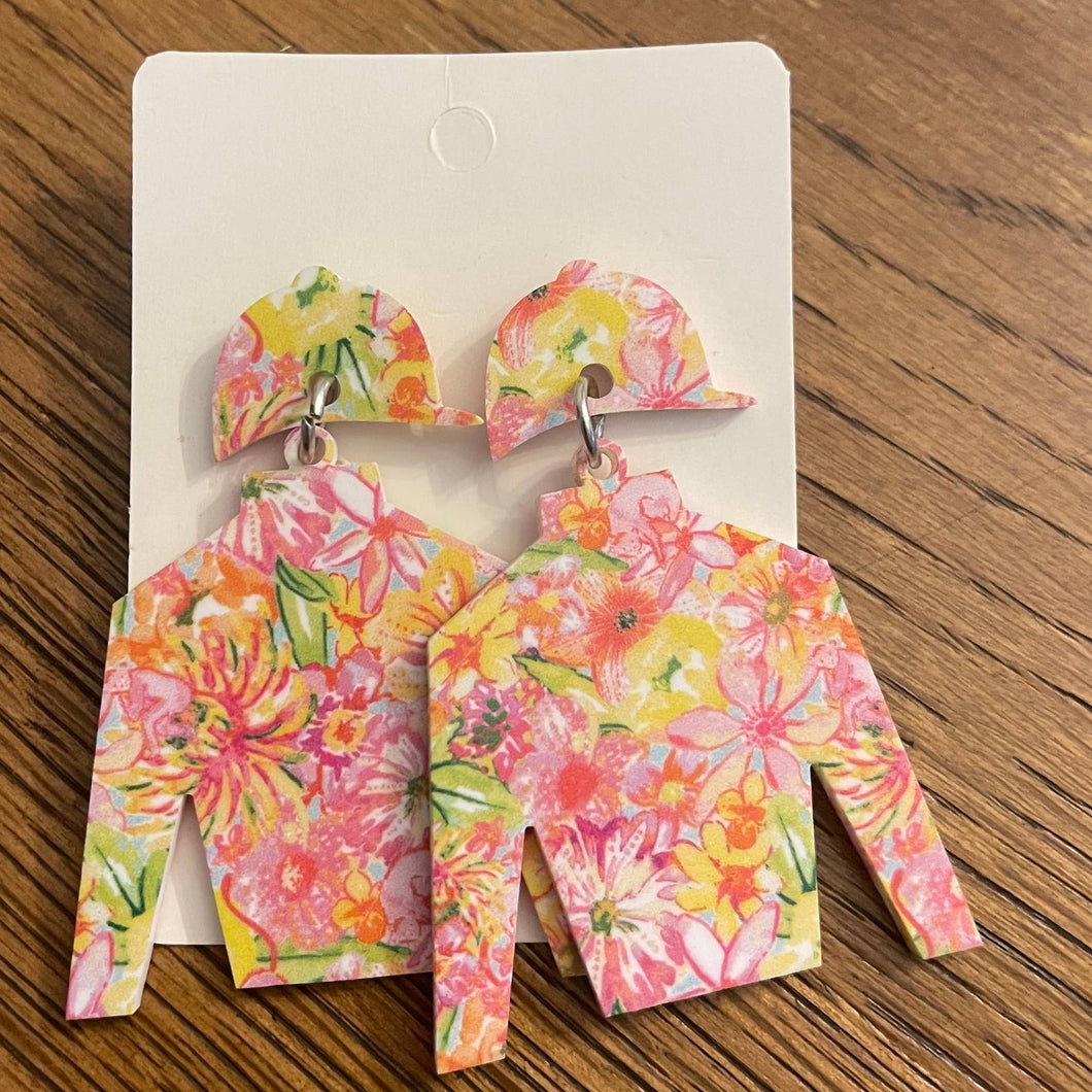 Floral Multi Horse Racing Jockey Silk Acrylic Earring