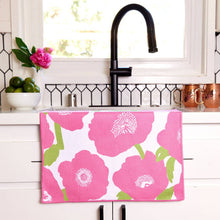 Load image into Gallery viewer, PINK POPPIES blu Kitchen Tea Towel