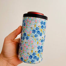 Load image into Gallery viewer, 12 oz Can Cooler, Blue Ditsy Floral Pattern