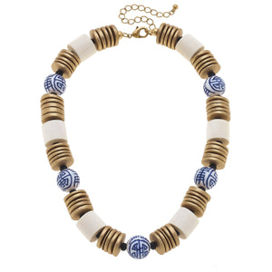 Lorelei Chinoiserie & Painted Wood Necklace in Ivory