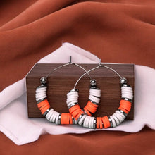 Load image into Gallery viewer, Orange and White Tennessee Heishi Bead Hoop Earrings