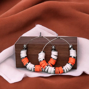 Orange and White Tennessee Heishi Bead Hoop Earrings