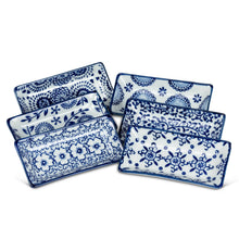 Load image into Gallery viewer, Blue/White Small Rectangle Dish-6Asst-3.5&quot;L-1472