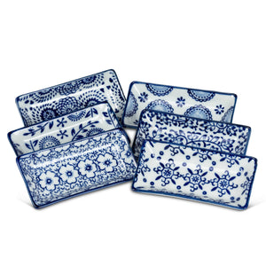 Blue/White Small Rectangle Dish-6Asst-3.5"L-1472