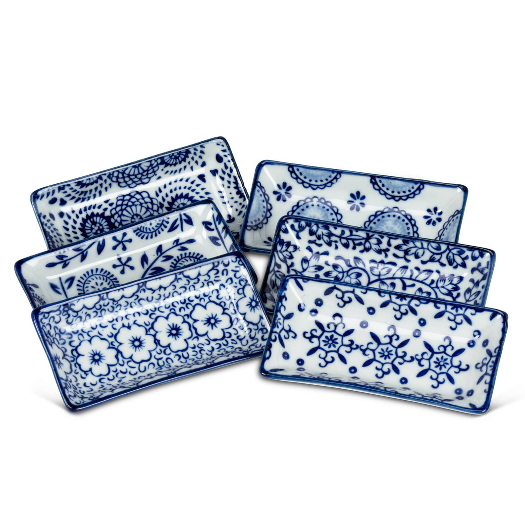 Blue/White Small Rectangle Dish-6Asst-3.5