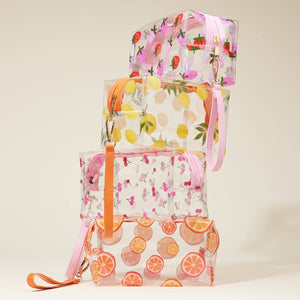 Clear Fruit-Printed Cosmetic Bags with Wrist Strap