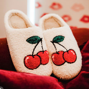 Cherry Fuzzy Slippers