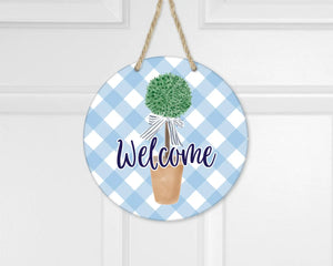 Welcome Topiary Door Hanger Sign