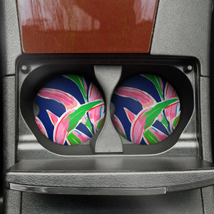 Car Coaster - Navy & Pink Preppy Floral (Set of 2)