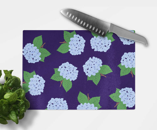 Glass Cutting Board - Blue and Navy Hydrangea