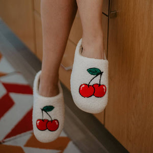 Cherry Fuzzy Slippers
