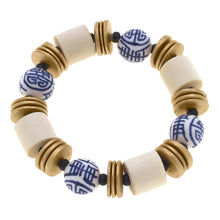 Load image into Gallery viewer, Lorelei Chinoiserie &amp; Painted Wood Stretch Bracelet in Ivory