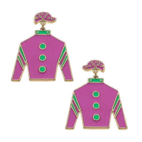 Quinn Enamel Jockey Earrings in Pink & Green