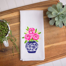 Load image into Gallery viewer, Pink Peonies Chinoiserie Kitchen Dish Towel