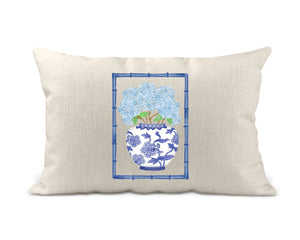 Hydrangea in Chinoiserie Lumbar Pillow  12" X 20"