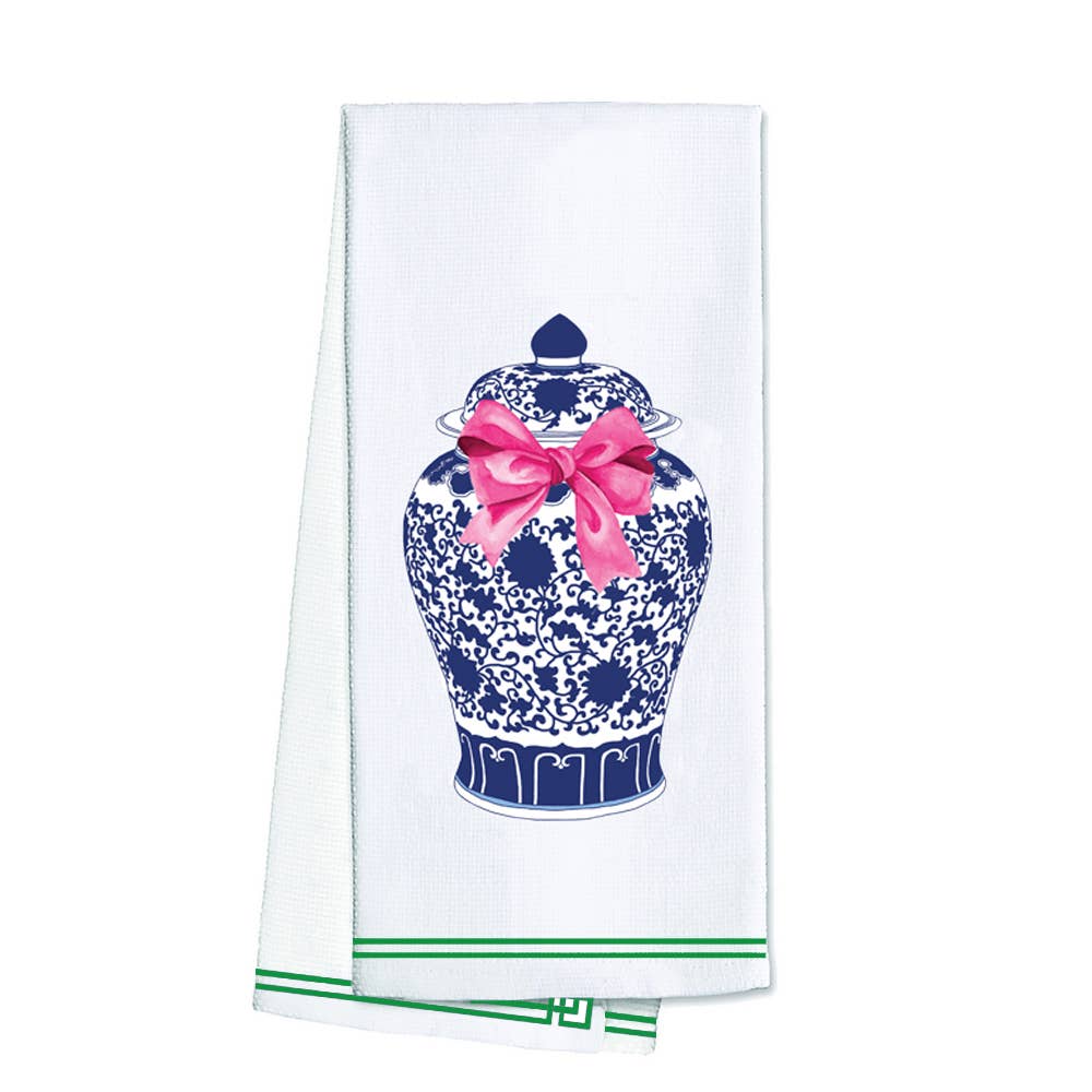 Ginger Jar with Pink Bow Tea Towel