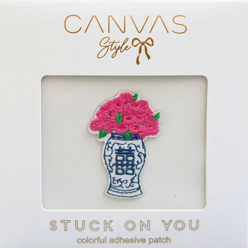 Stuck on You Small Ginger Jar with Roses Patch in Blue & Pink