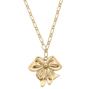 Sasha Bow Pendant Necklace in Worn Gold