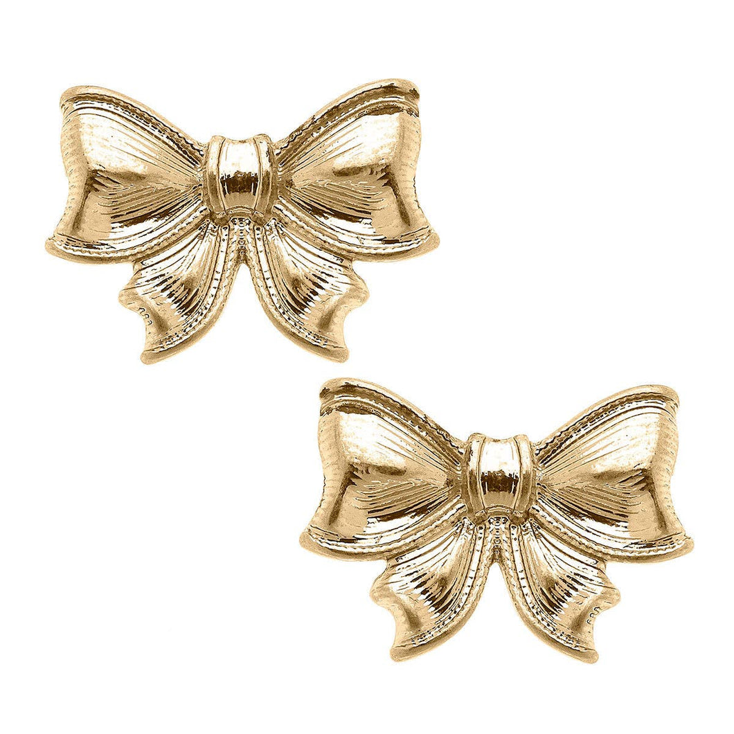Waverly Bow Stud Earrings in Worn Gold