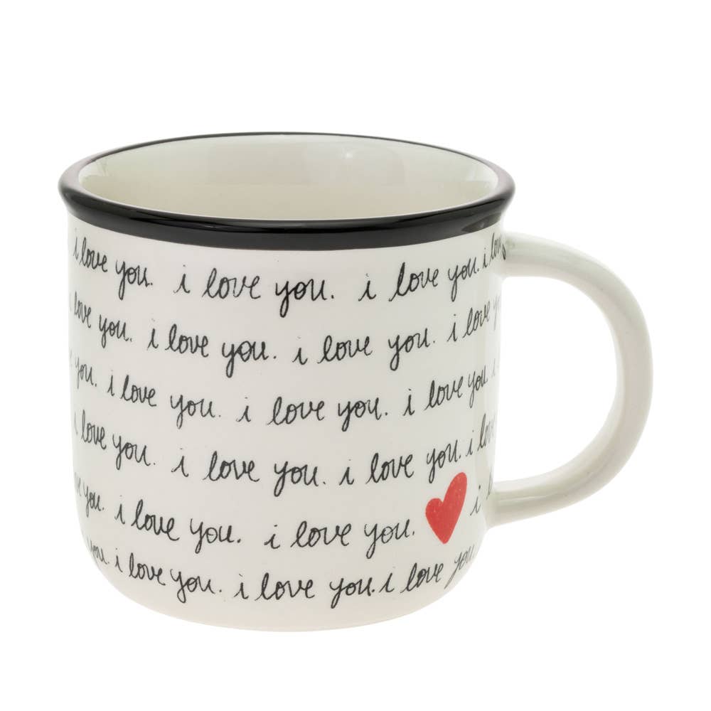 14 oz Handwritten Heart Ceramic Mug I Love You