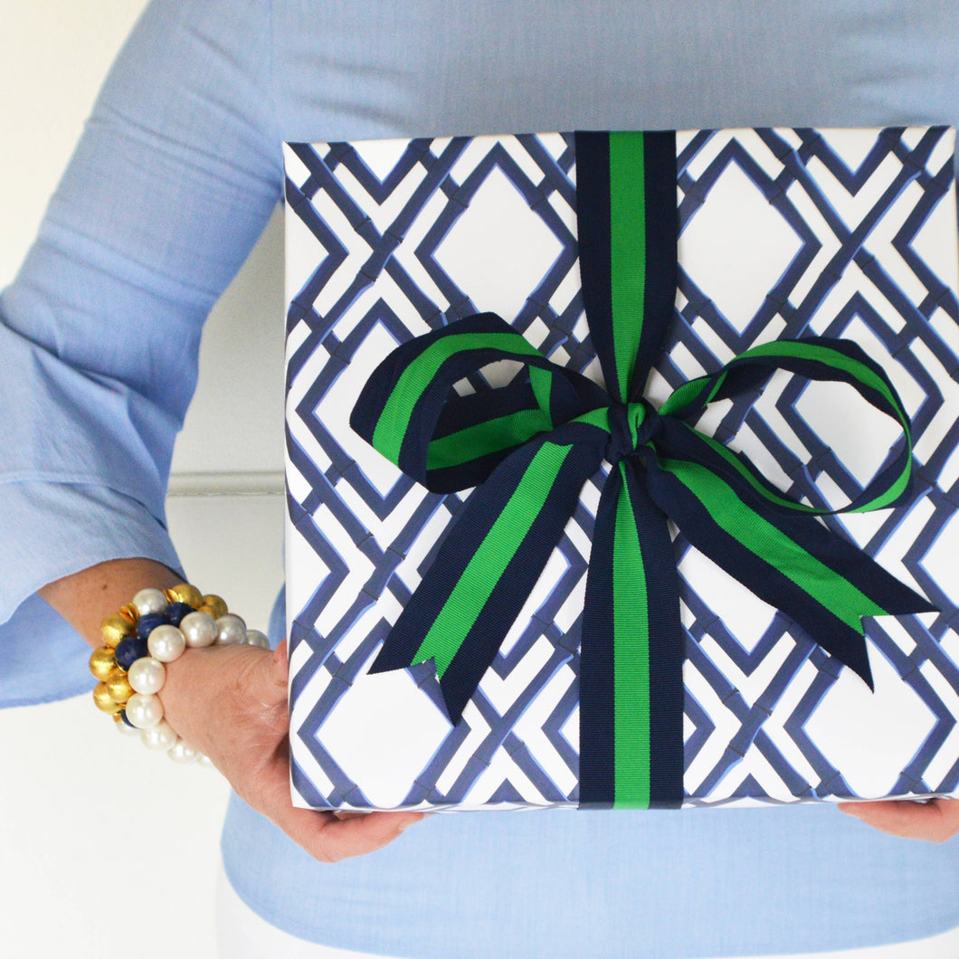 WH Hostess Social Stationery Blue Bamboo Trellis Gift Wrap Sheets | Navy Blue