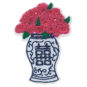 Stuck on You Small Ginger Jar with Roses Patch in Blue & Pink