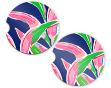 Load image into Gallery viewer, Car Coaster - Navy &amp; Pink Preppy Floral (Set of 2)