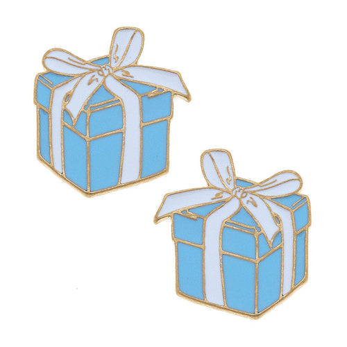 Millie Enamel Present Stud Earrings in Blue & White