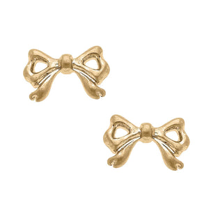 Callie Bow Stud Earrings in Worn Gold