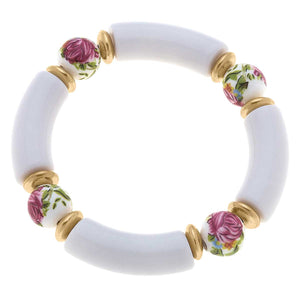 Lelani Resin & Porcelain Rose Bead Stretch Bracelet in White