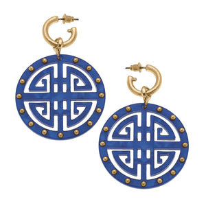 Jenson Greek Keys Resin Earrings in Blue