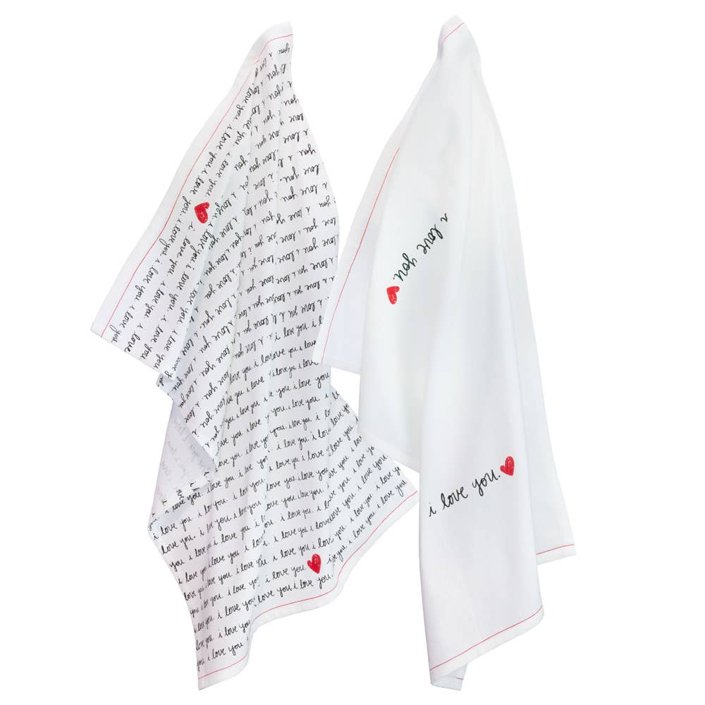 Handwritten Heart Cotton Tea Towels Set of 2 Valentines
