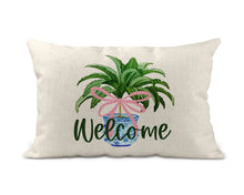 Load image into Gallery viewer, Potted Palm &amp; Bows Lumbar Pillow
