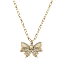 Load image into Gallery viewer, Waverly Bow Pendant Necklace in Worn Gold