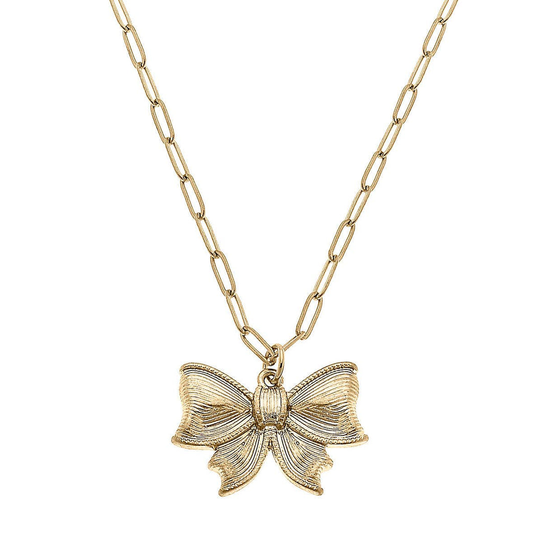 Waverly Bow Pendant Necklace in Worn Gold