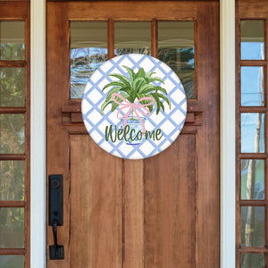 Potted Palm with Bow Door Hanger